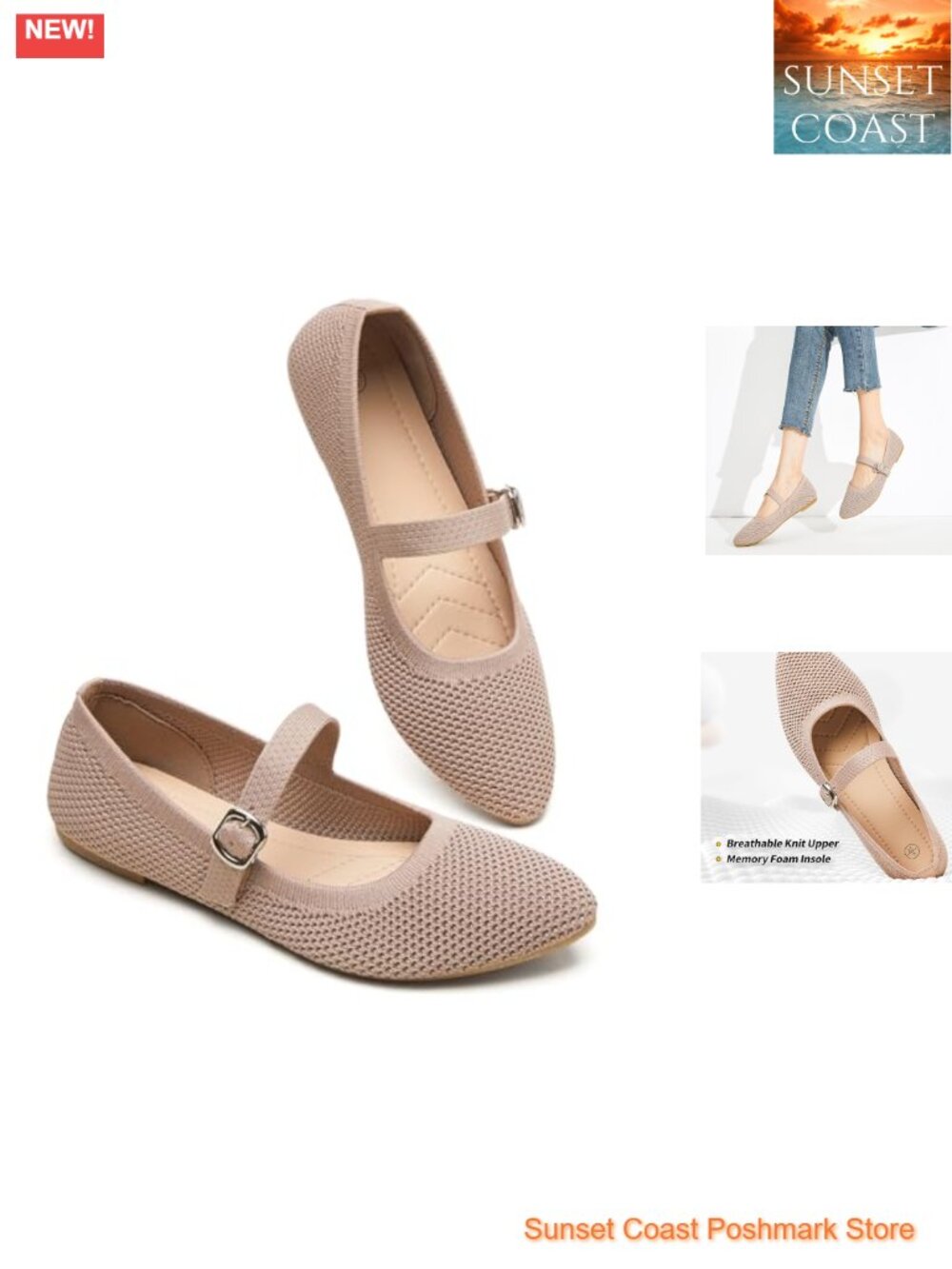 Women's Mesh Ballet Flats with Buckle Strap Foldable Travel Shoes
